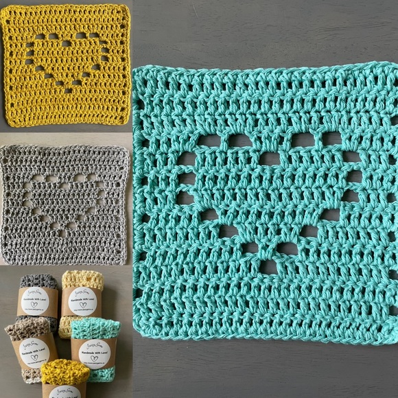 Hand Crafted Other - Hand Crocheted Dishcloth Washcloth with heart in center. 100% Cotton Great Gift!